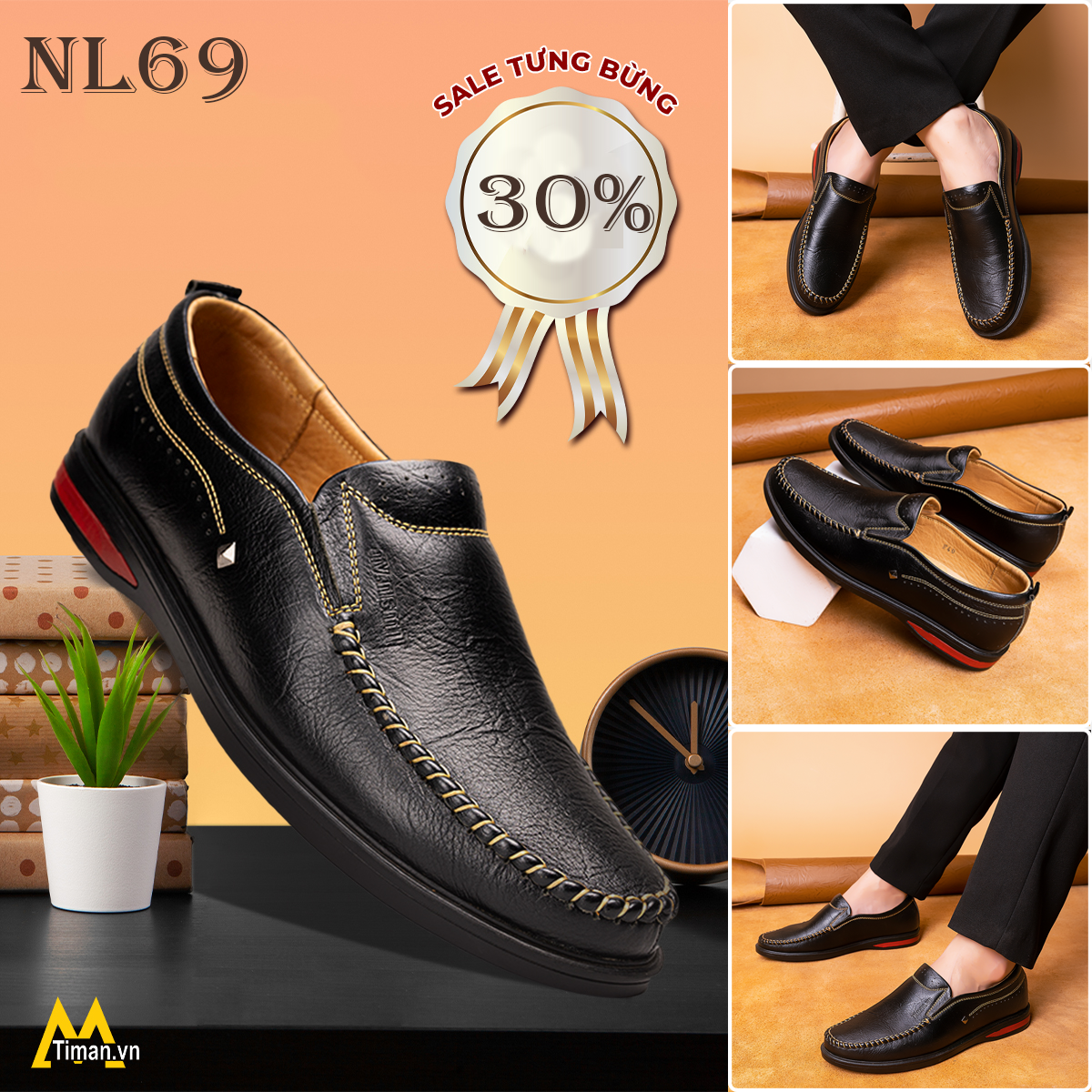 Giày Lười Da Nam NL69 làm từ da bò thật