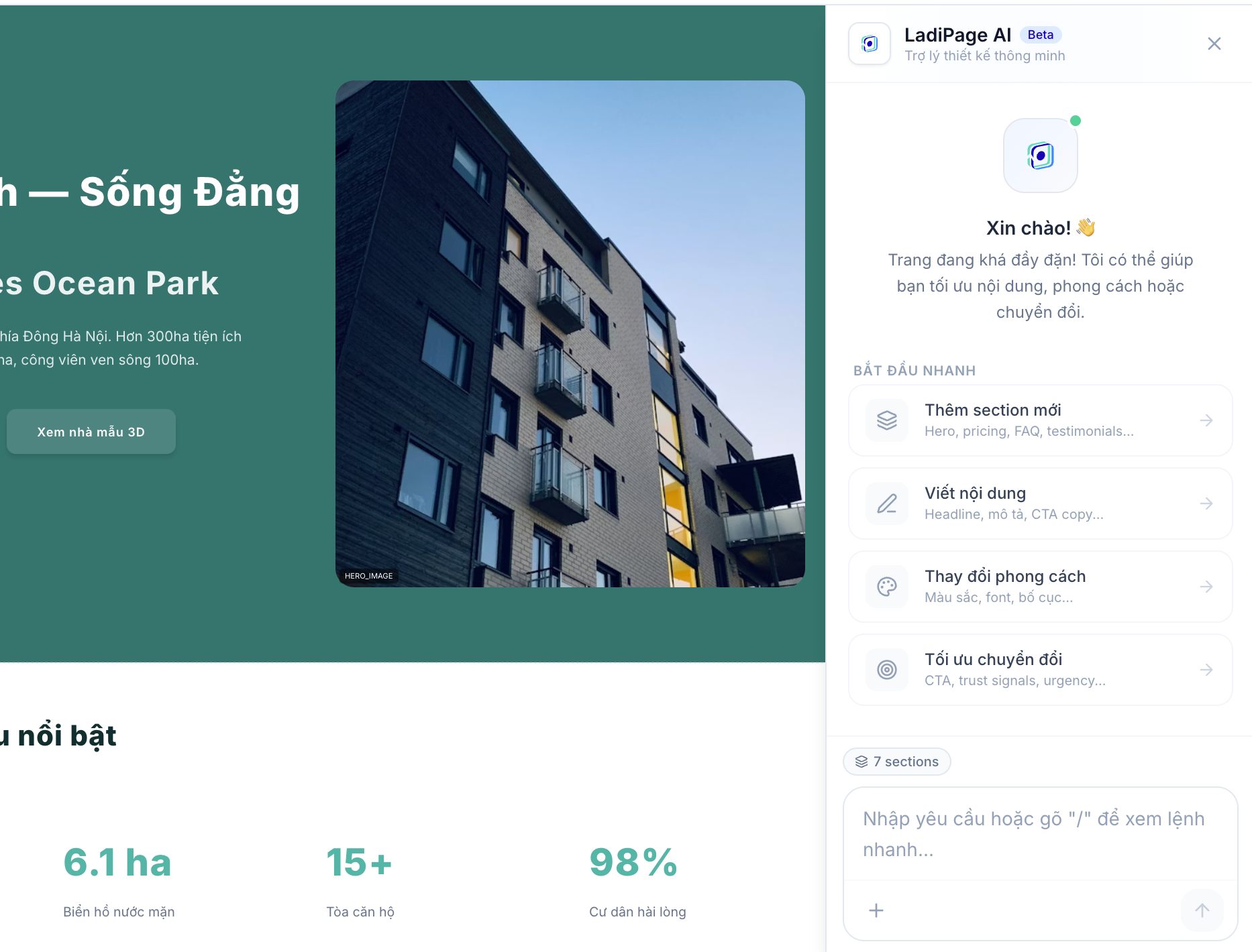 Ứng dụng LadiPage AI Builder