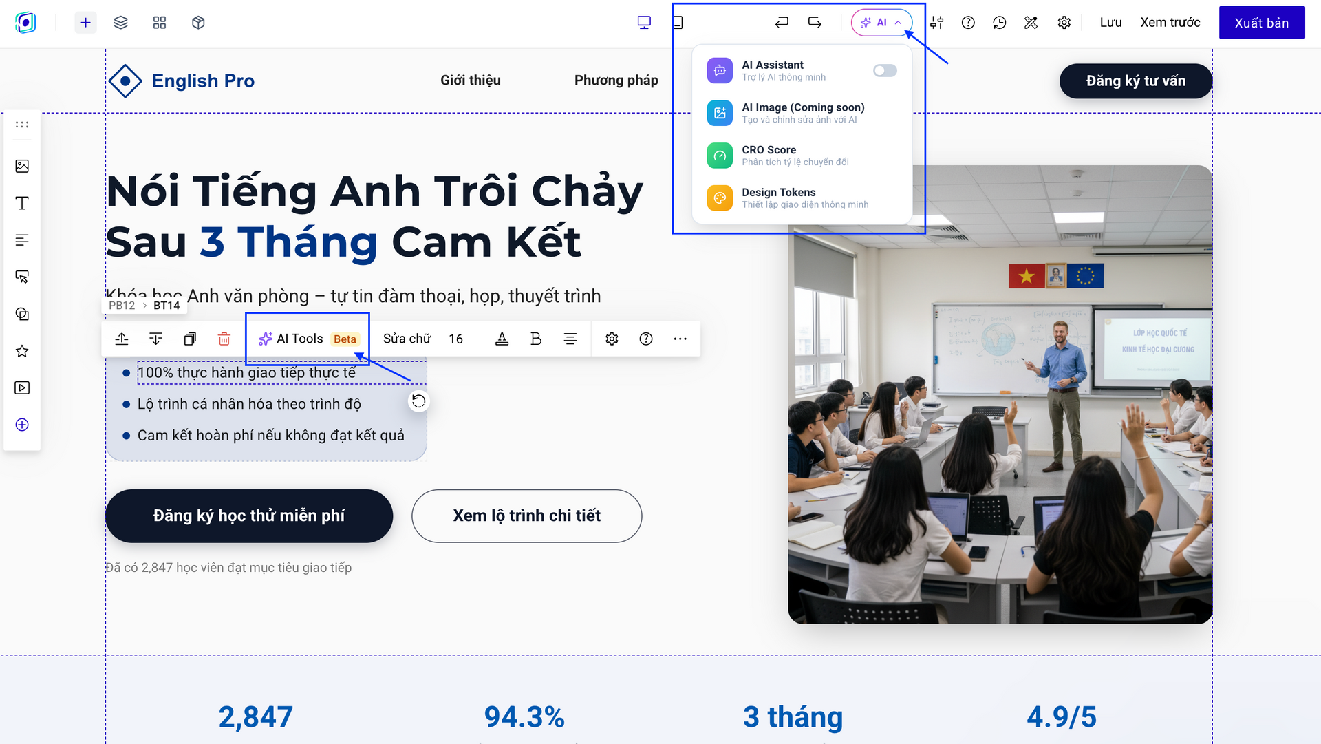 Tính năng của LadiPage AI Builder