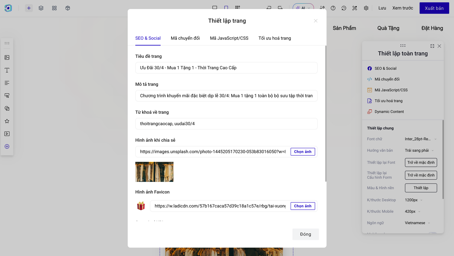 Thiết lập SEO & Social cho Landing page