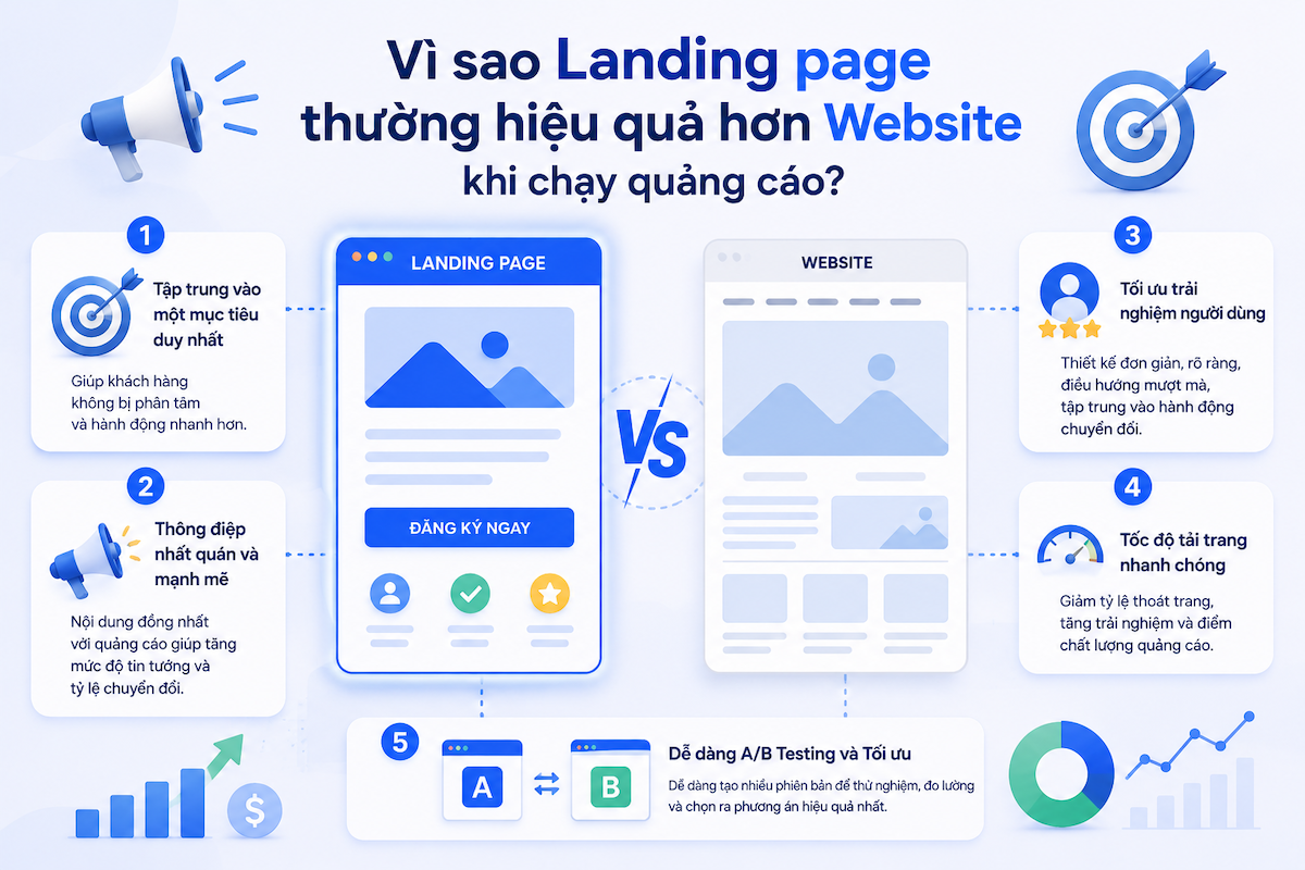 Vì sao Landing Page thường hiệu quả hơn Website khi chạy quảng cáo?