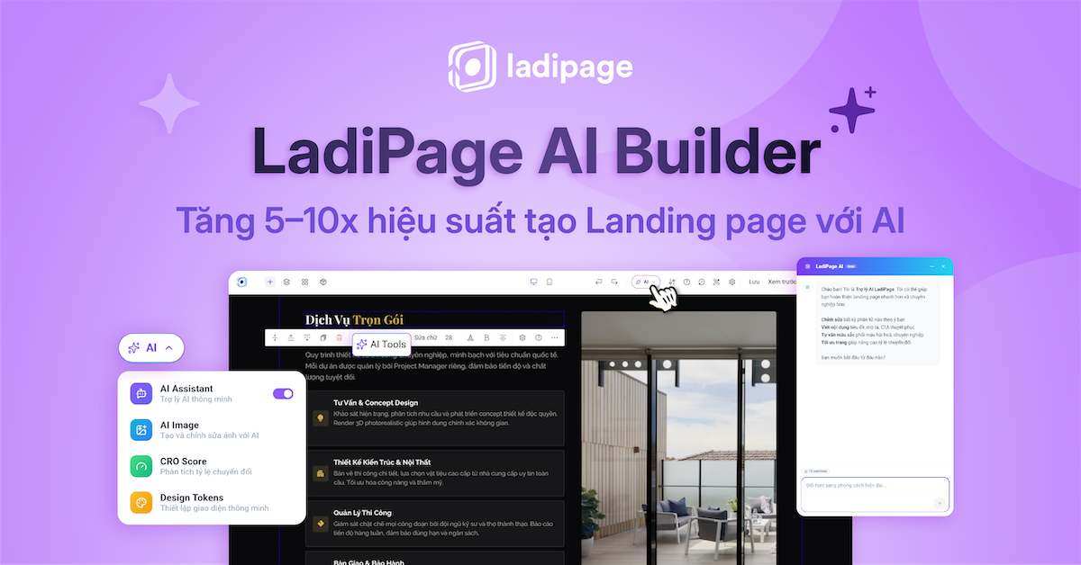 LadiPage AI Builder - Tạo & Tối ưu Landing page hiệu quả chỉ trong vài phút