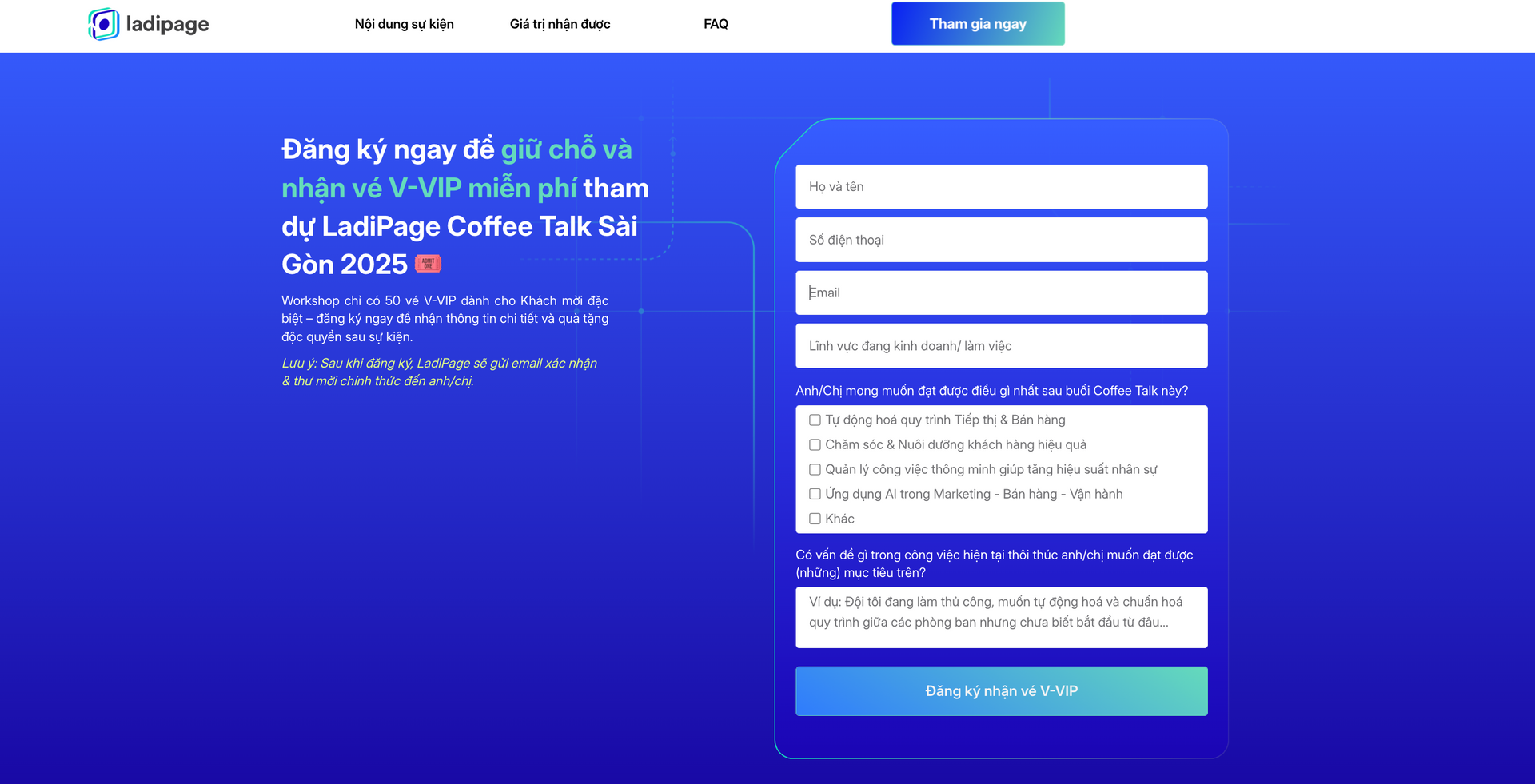 Cấu trúc Landing page sự kiện chuẩn marketing