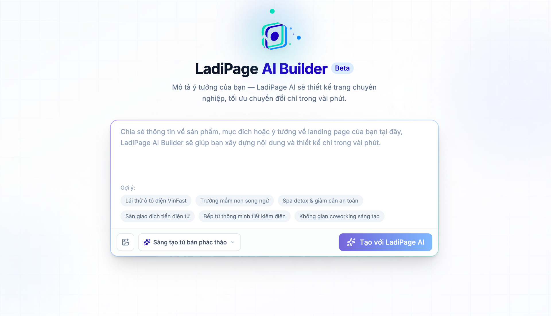 Nhập yêu cầu tạo Landing page cho AI