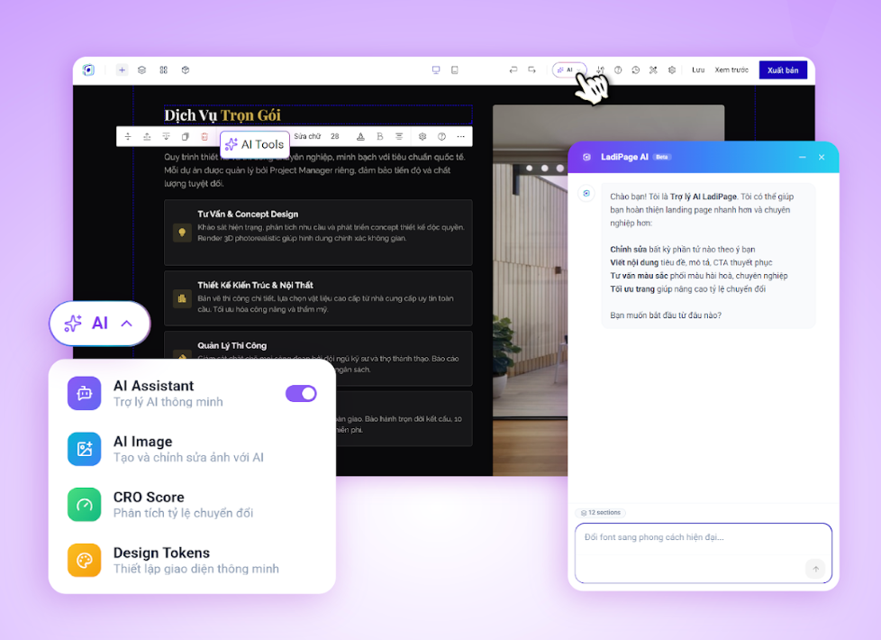 Bộ tính năng mạnh mẽ của LadiPage AI Builder