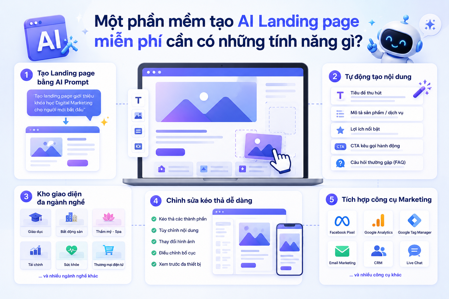 Phần mềm tạo AI Landing page miễn phí cần đáp ứng tính năng gì?