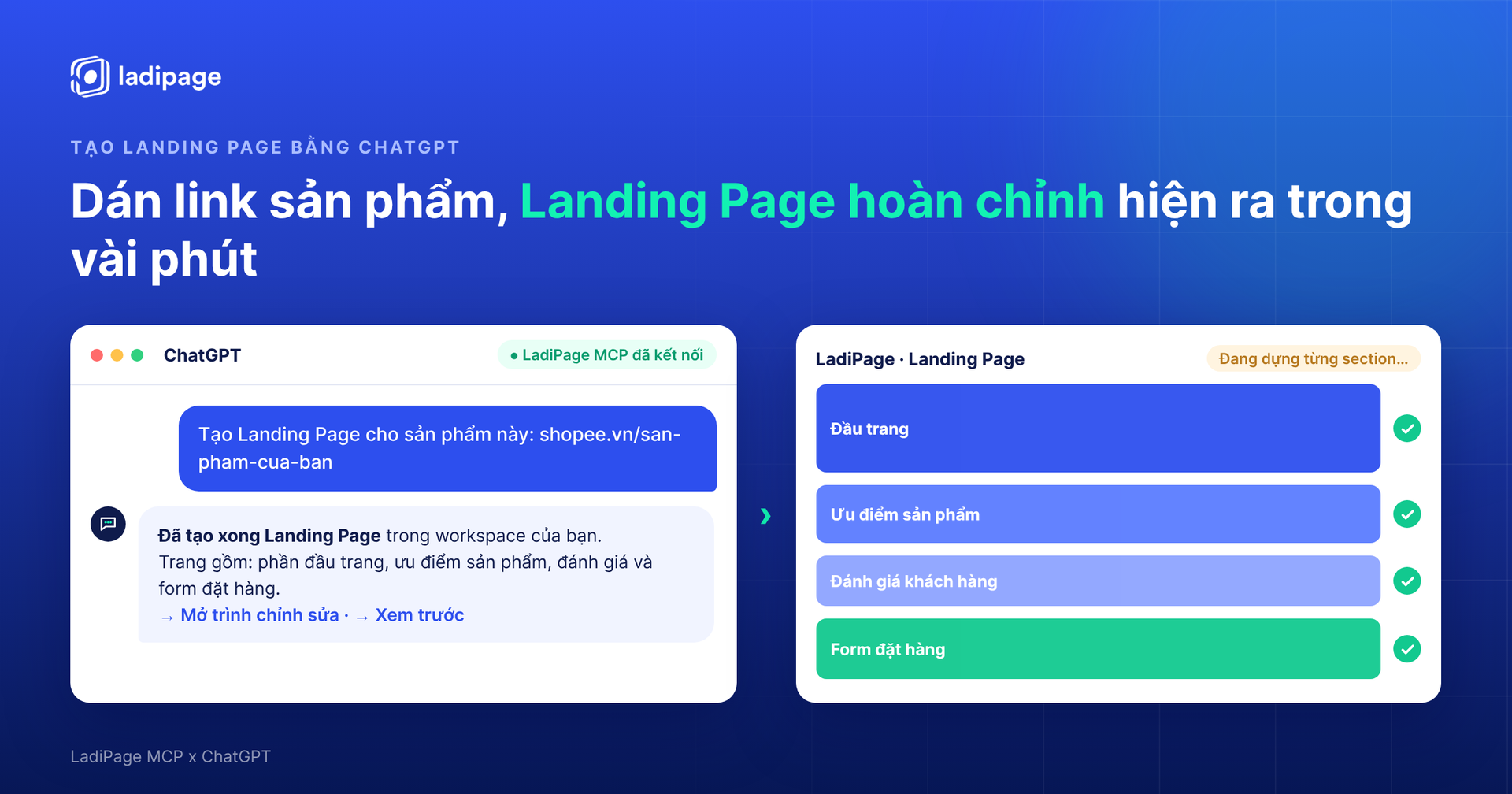 Tạo Landing Page bằng ChatGPT sau khi kết nối LadiPage với ChatGPT