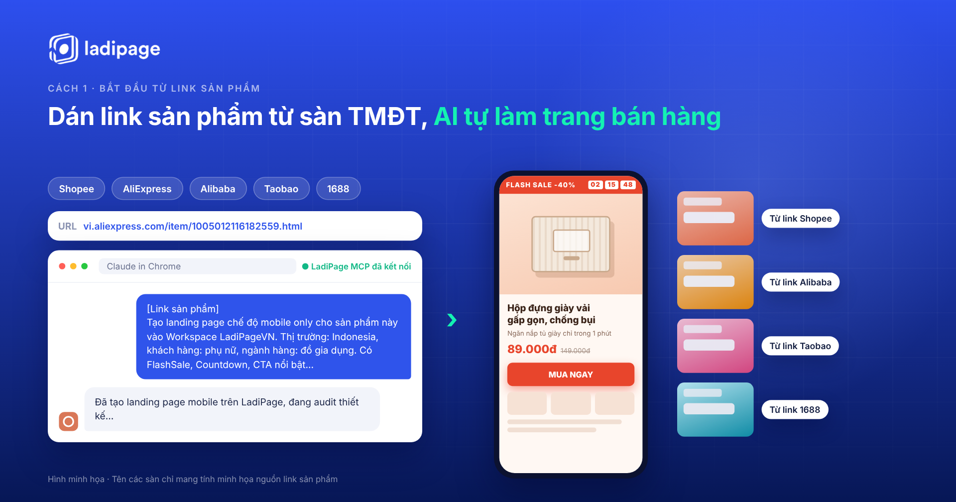 Tạo landing page từ link sản phẩm Shopee, AliExpress, Alibaba với Claude AI