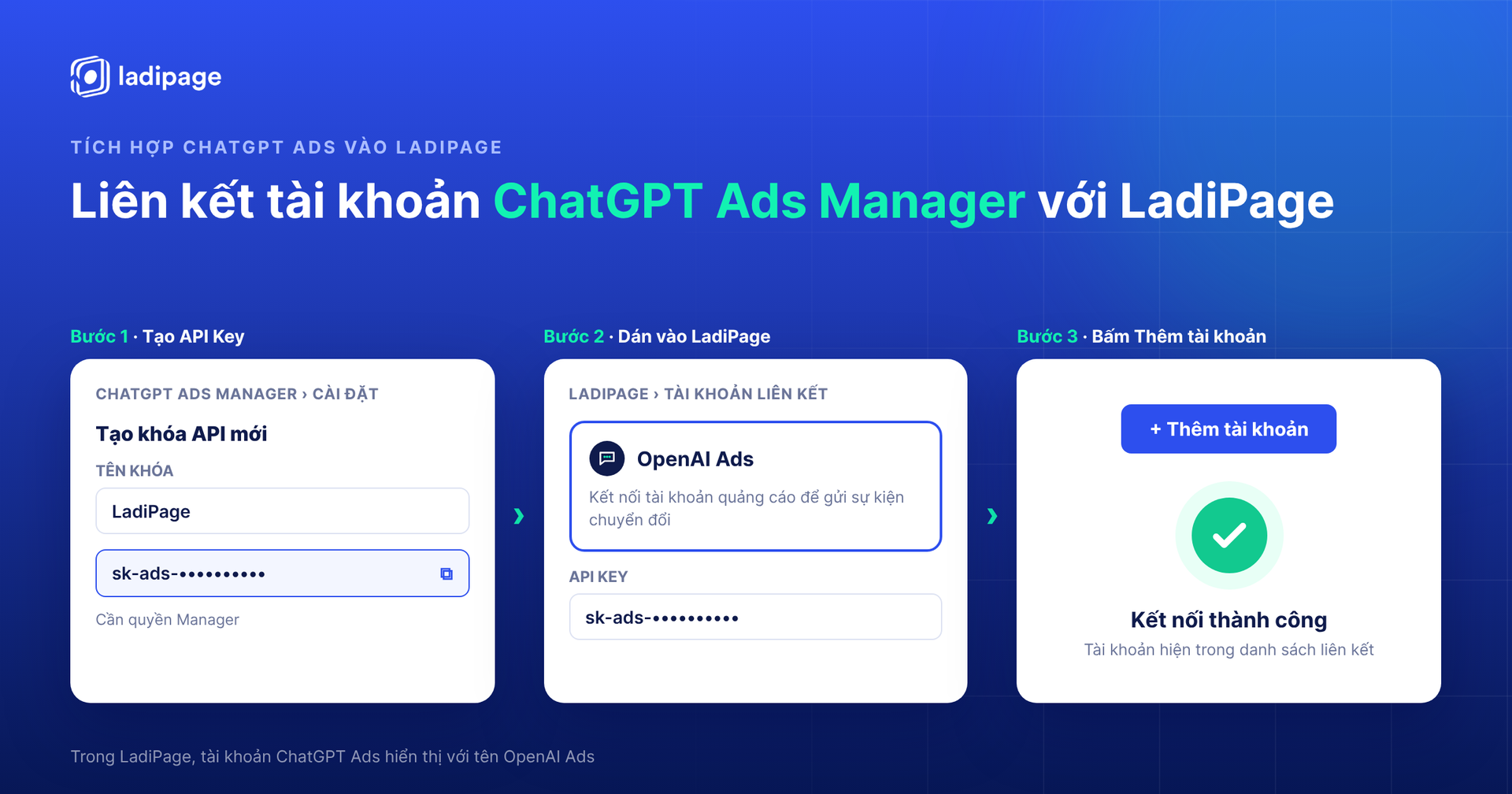 Hướng dẫn tích hợp ChatGPT Ads vào LadiPage qua Tài khoản liên kết