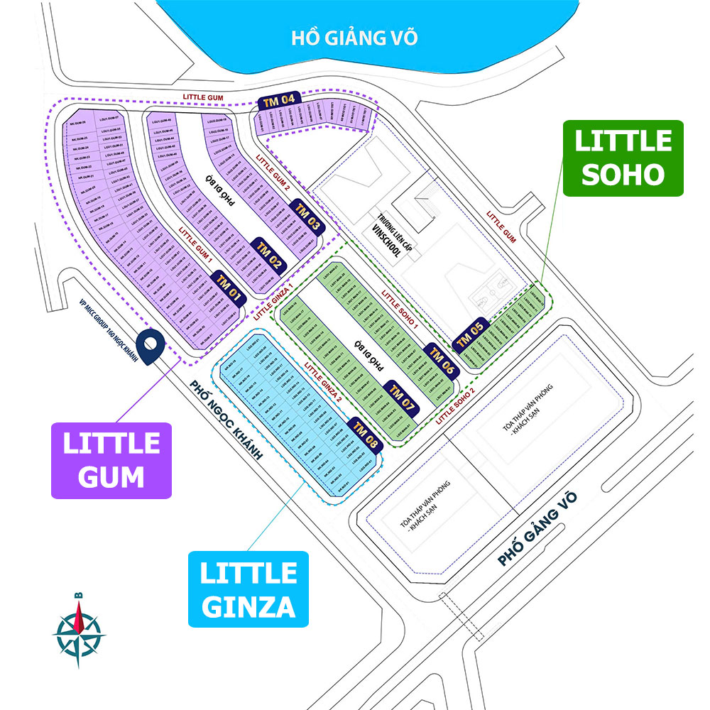 Sơ đồ ba phân khu Little Ginza Little Soho và Little GUM