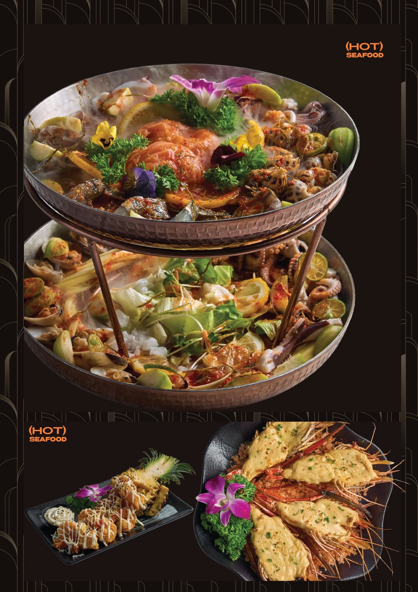 Hải sản trình bày nhiều tầng trong thực đơn The WANN