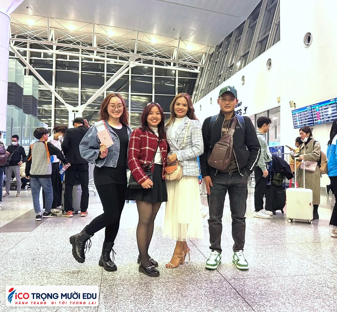 Hình ảnh tiễn bay và hành trình xuất cảnh của học viên Trọng Mười Edu/ICOEURO