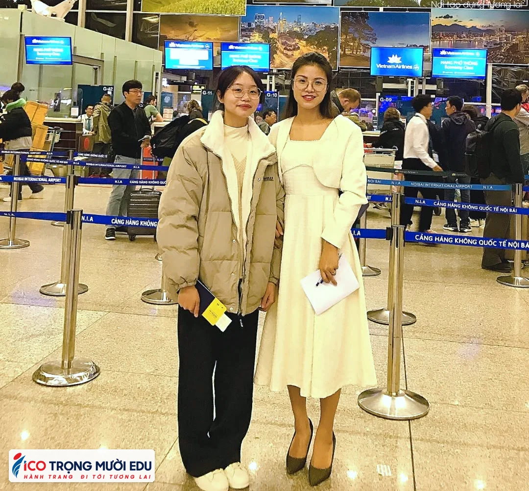 Hình ảnh tiễn bay và hành trình xuất cảnh của học viên Trọng Mười Edu/ICOEURO