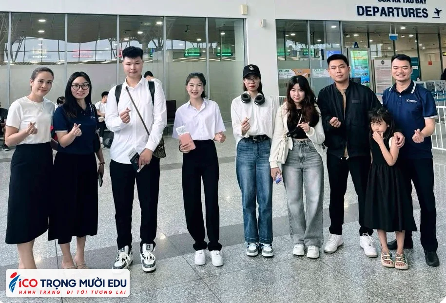 Hình ảnh tiễn bay và hành trình xuất cảnh của học viên Trọng Mười Edu/ICOEURO
