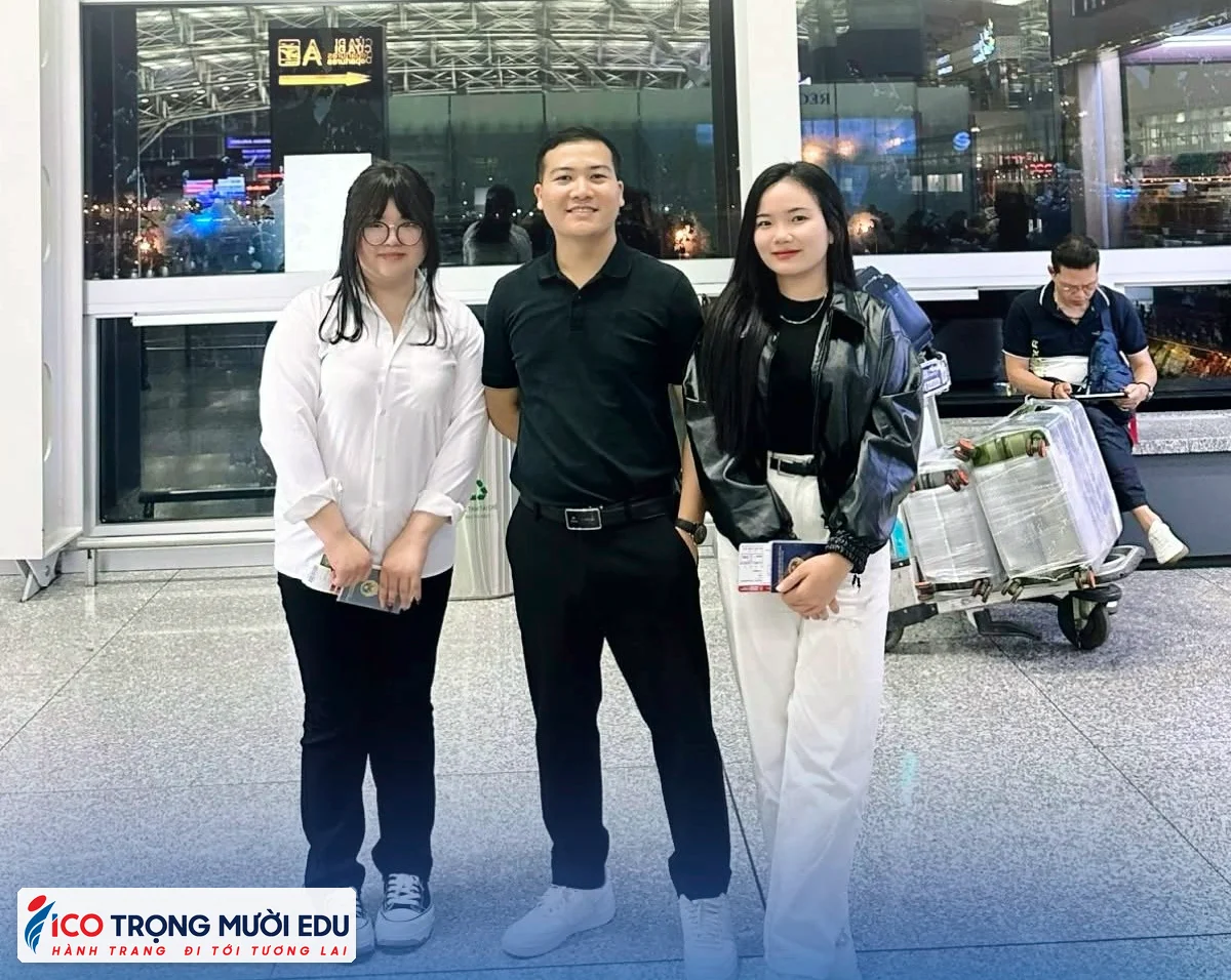 Hình ảnh tiễn bay và hành trình xuất cảnh của học viên Trọng Mười Edu/ICOEURO