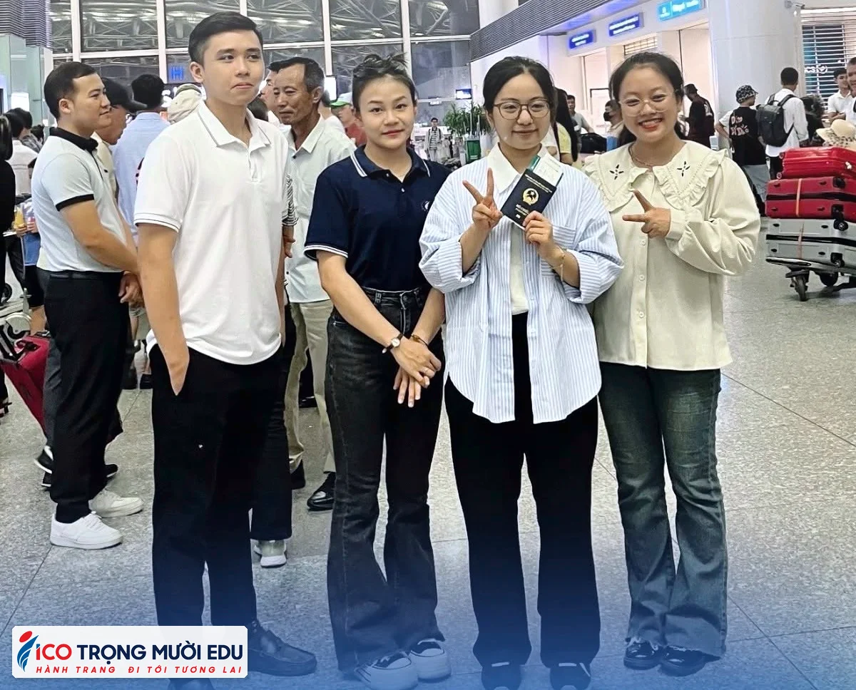 Hình ảnh tiễn bay và hành trình xuất cảnh của học viên Trọng Mười Edu và ICOEURO