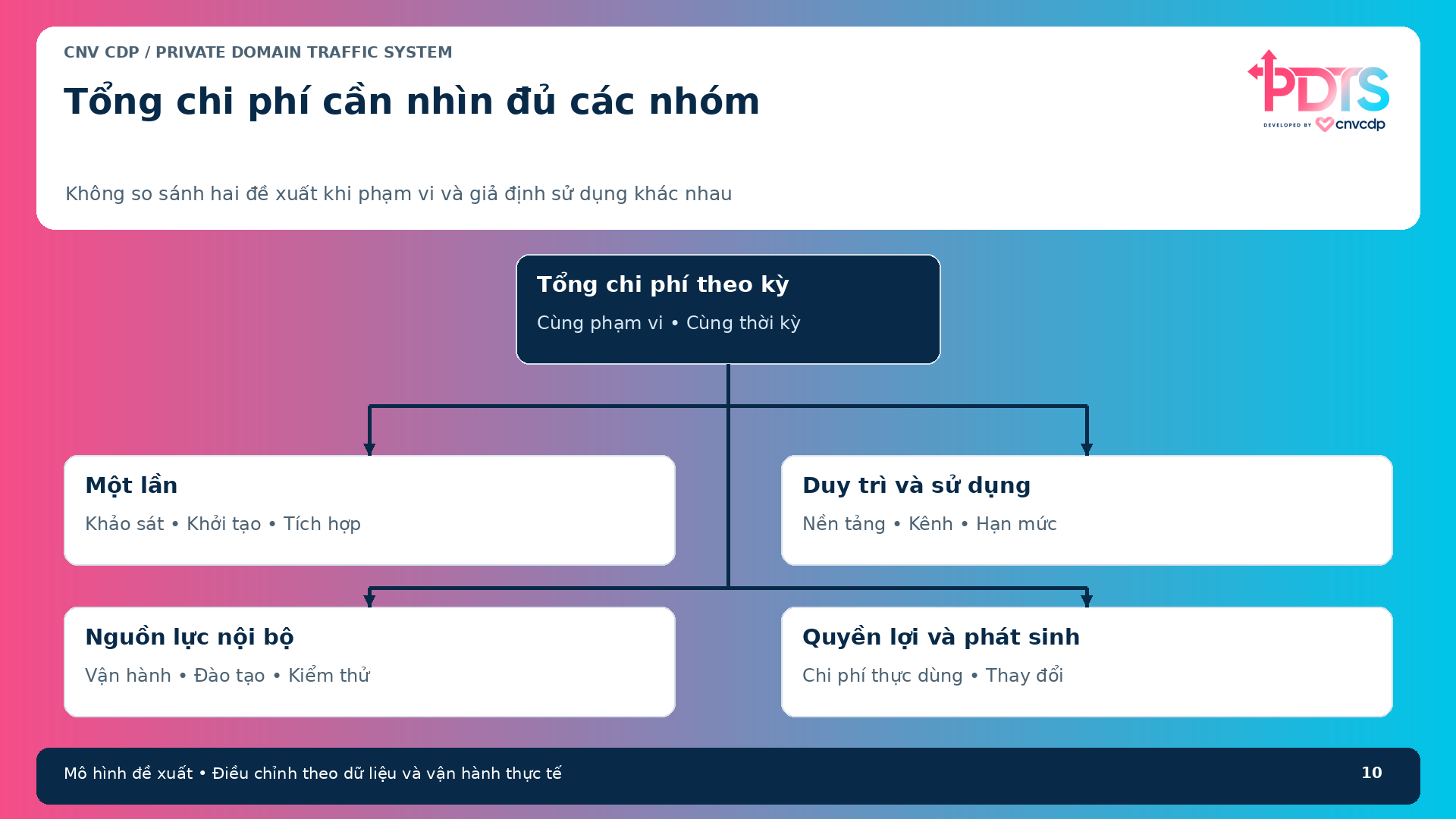 Sơ đồ tổng chi phí PDTS gồm khởi tạo duy trì biến đổi và nguồn lực nội bộ