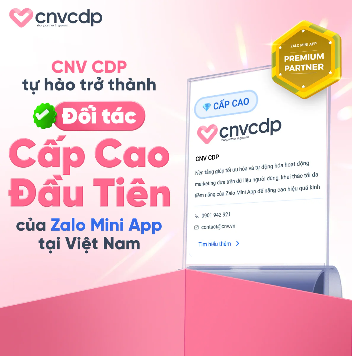 Chứng nhận CNV CDP là đối tác cấp cao của Zalo Mini App tại Việt Nam