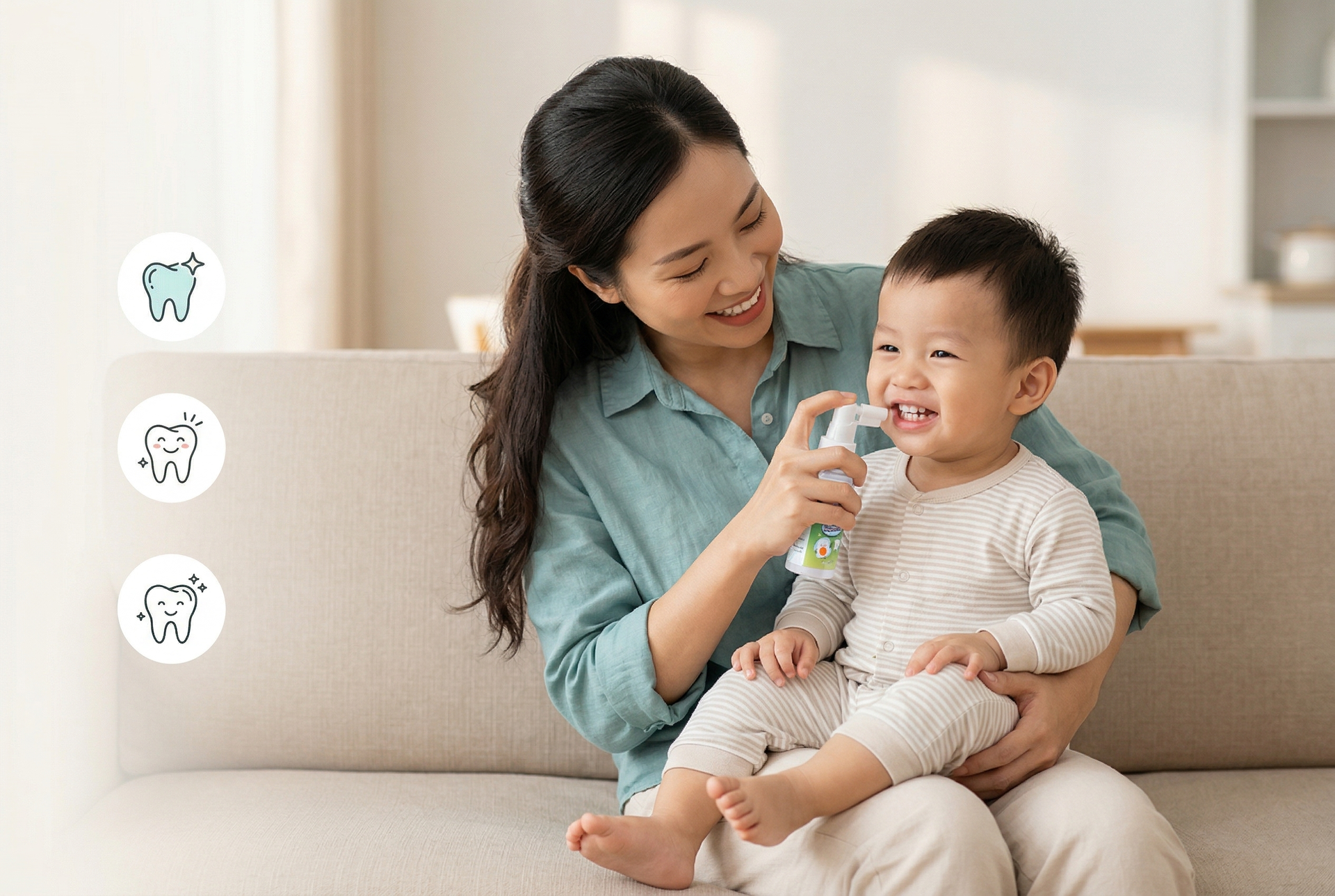 Mẹ và bé cười tươi