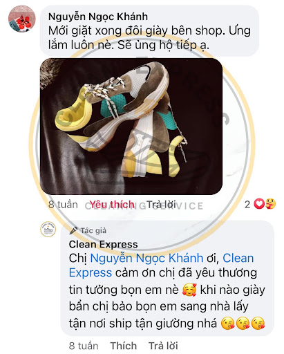 Đánh giá của Nguyễn Ngọc Khánh trên fanpage Clean Express: Mới giặt xong đôi giày bên shop. Ưng lắm luôn nè. Sẽ ủng hộ tiếp ạ.