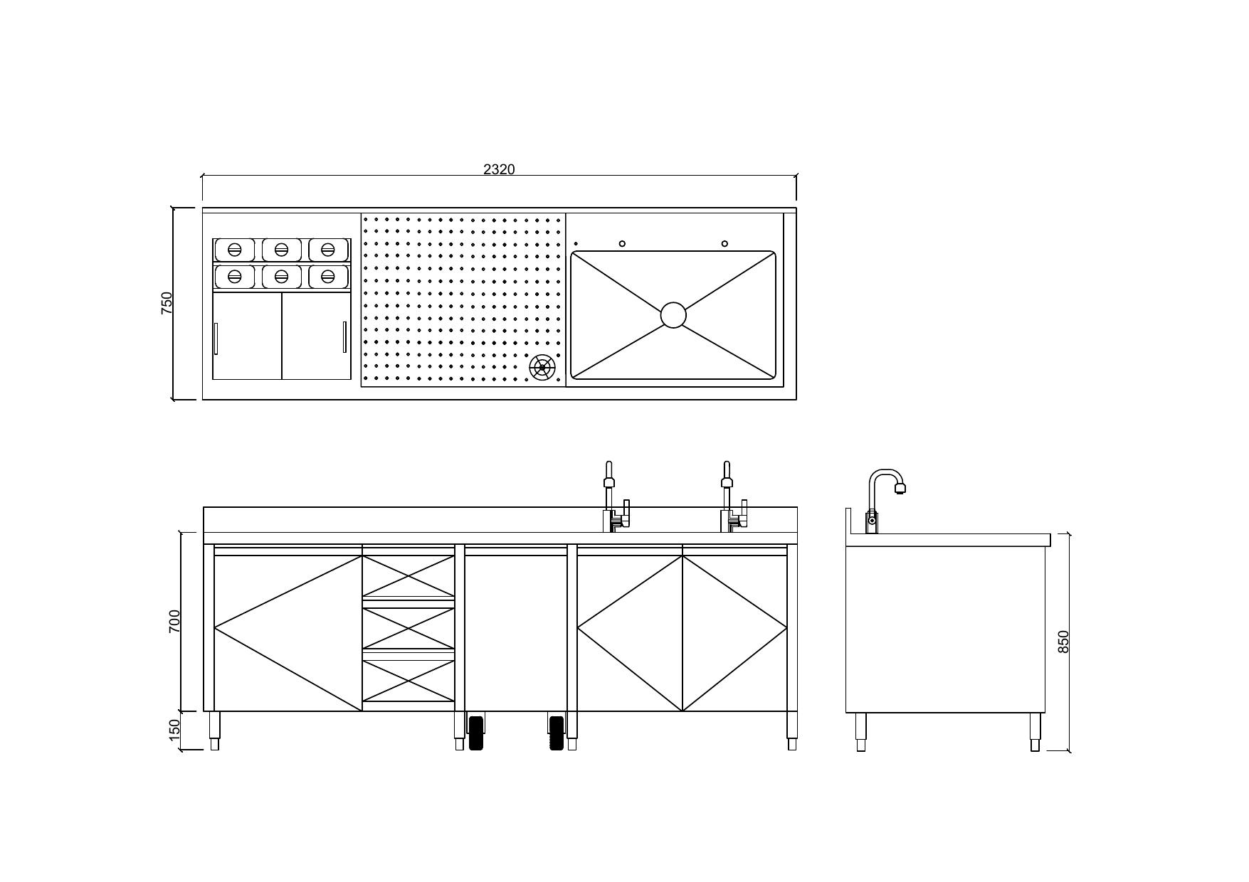 Bản vẽ chi tiết quầy bar 2.3m layout 2