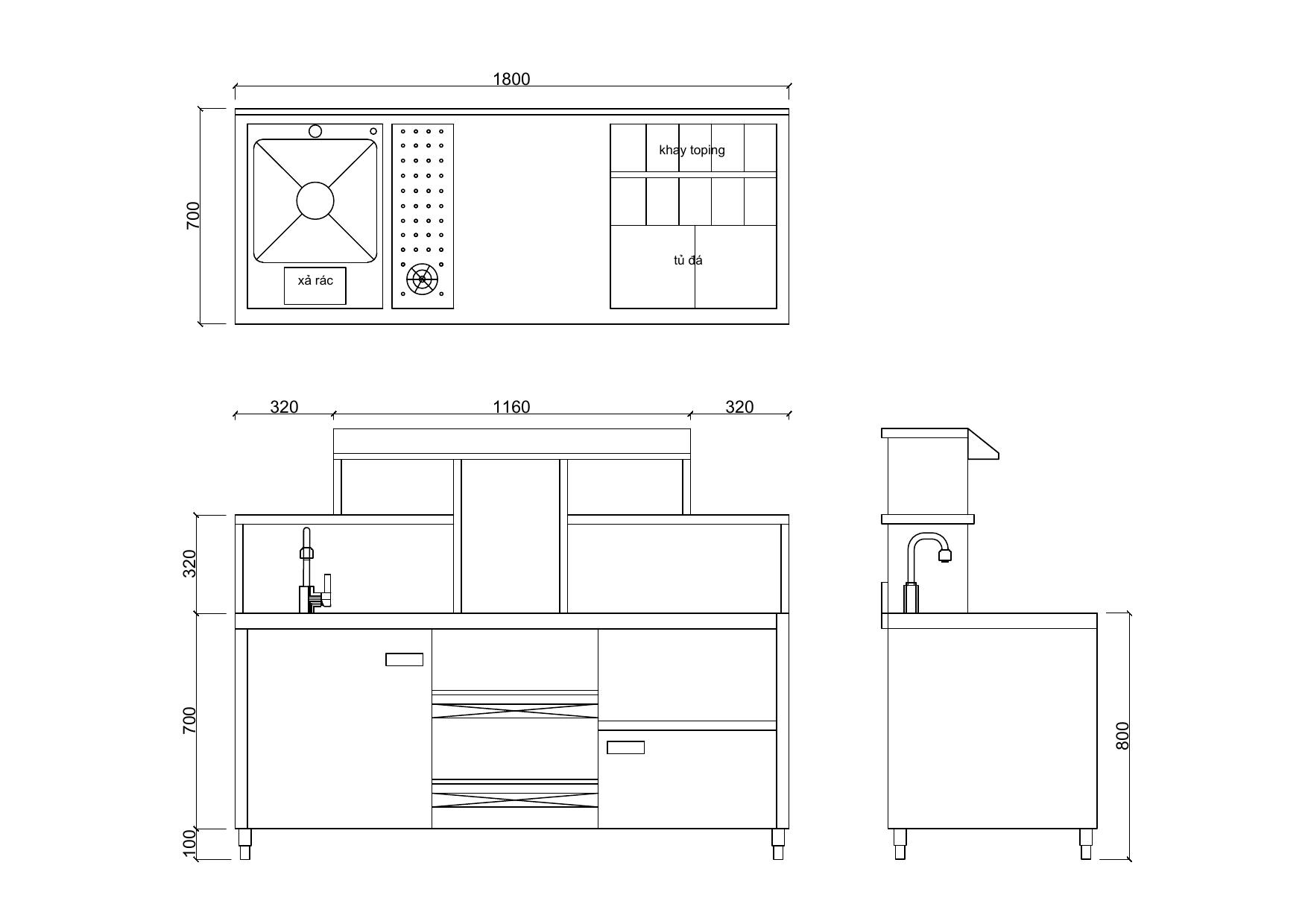 Bản vẽ chi tiết khoang quầy 1.2m