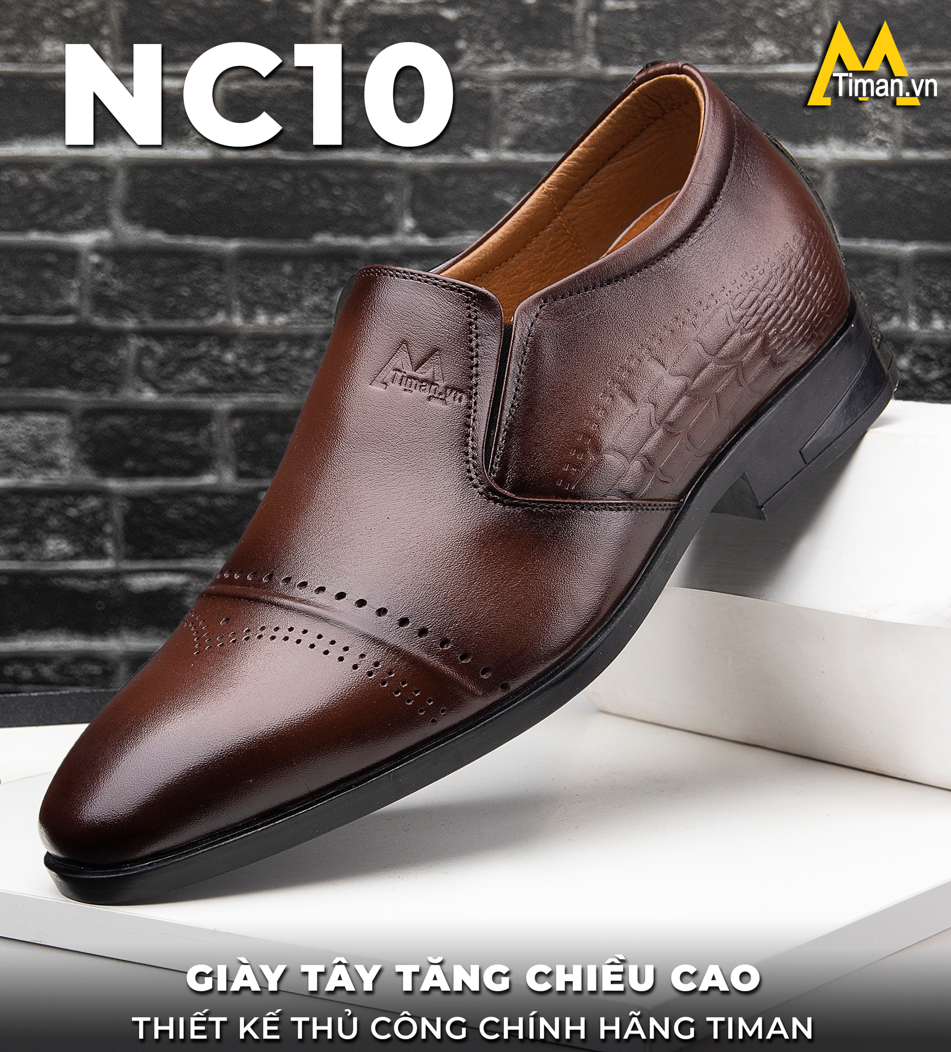 Giày Tây Da Bò Tăng Chiều Cao Nam NC10