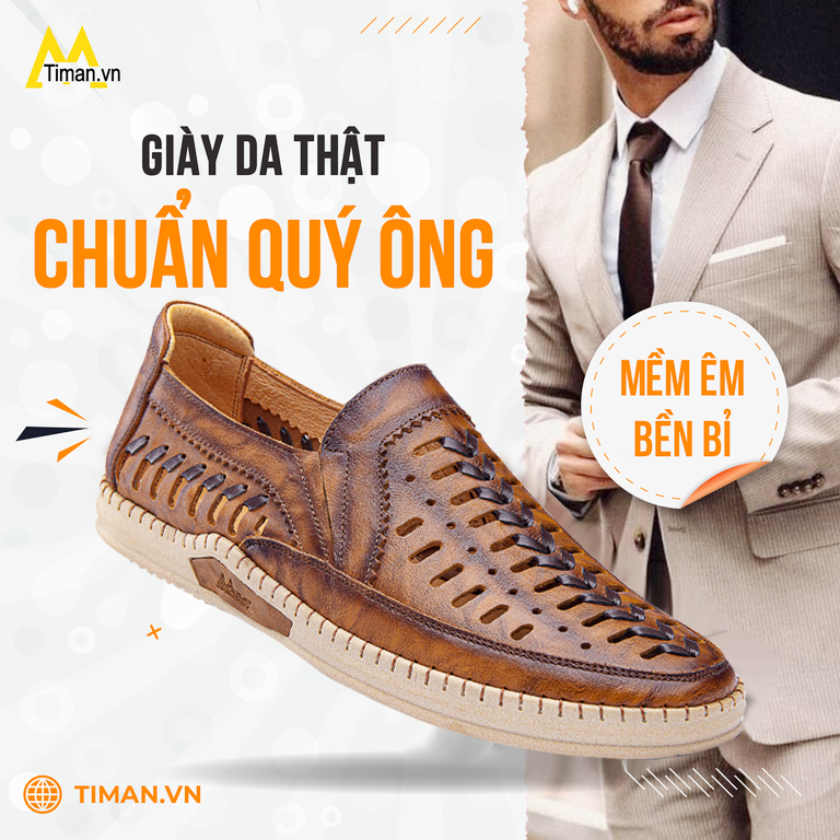 Giày Lười Da Nam Đục Lỗ Nâu TM-NG71