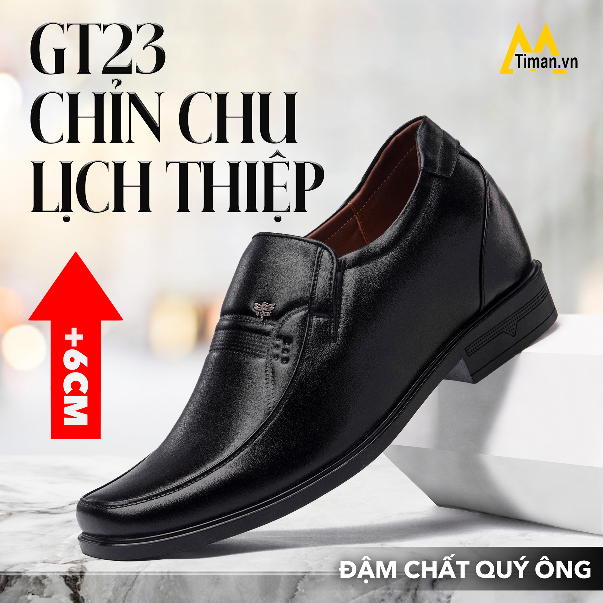 Giày Tây Da Bò Tăng Chiều Cao Nam GT23