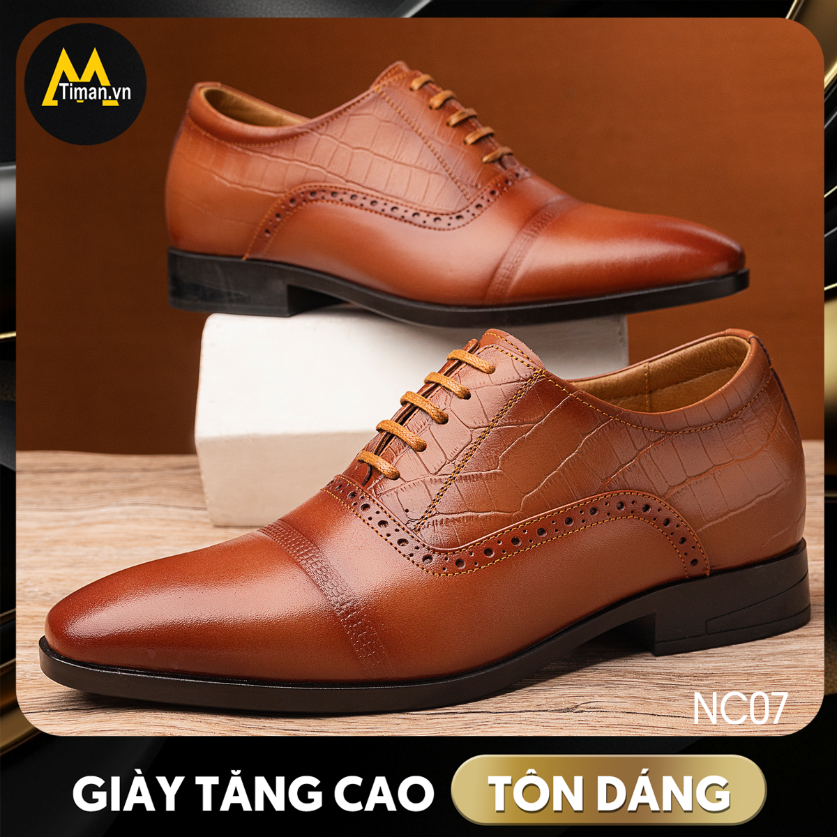 Giày tây da bò tăng chiều cao nam NC07