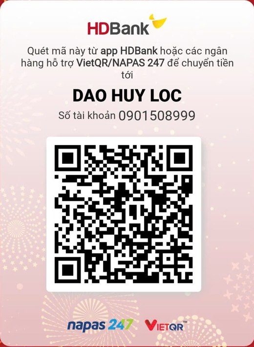 Mã QR chuyển khoản HDBank, chủ tài khoản DAO HUY LOC, số tài khoản 0901508999