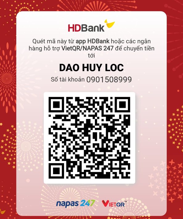 Mã QR chuyển khoản HDBank giữ chỗ trà đàm, chủ tài khoản Dao Huy Loc