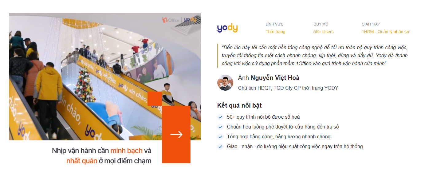 Câu chuyện khách hàng YODY sử dụng 1Office để vận hành minh bạch và nhất quán tại mọi điểm chạm