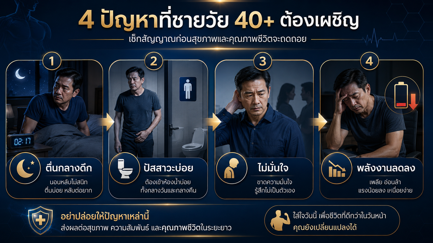 อินโฟกราฟิก ตื่นกลางดึก ปัสสาวะบ่อย ไม่มั่นใจ พลังงานลดลง