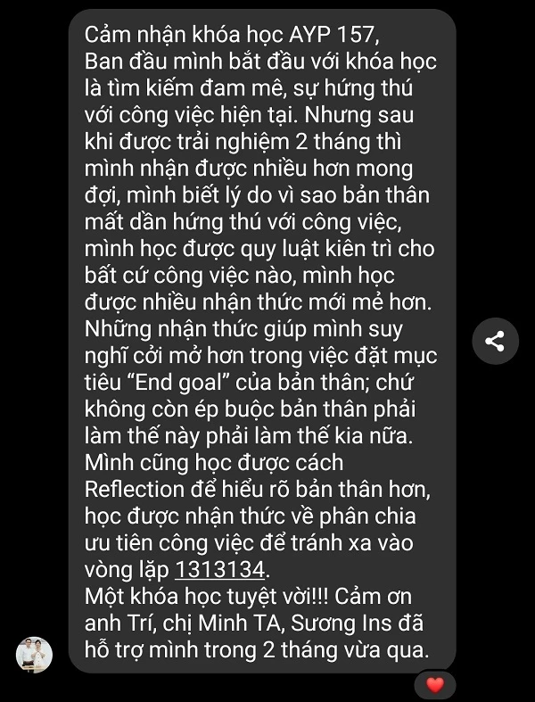 Phản hồi học viên 1