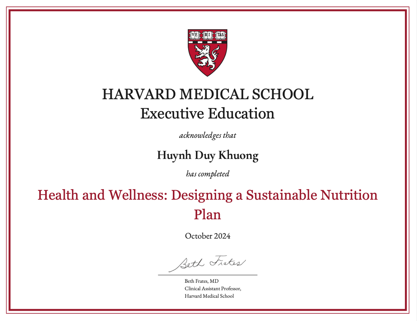 Bằng tốt nghiệp Harvard Medical School