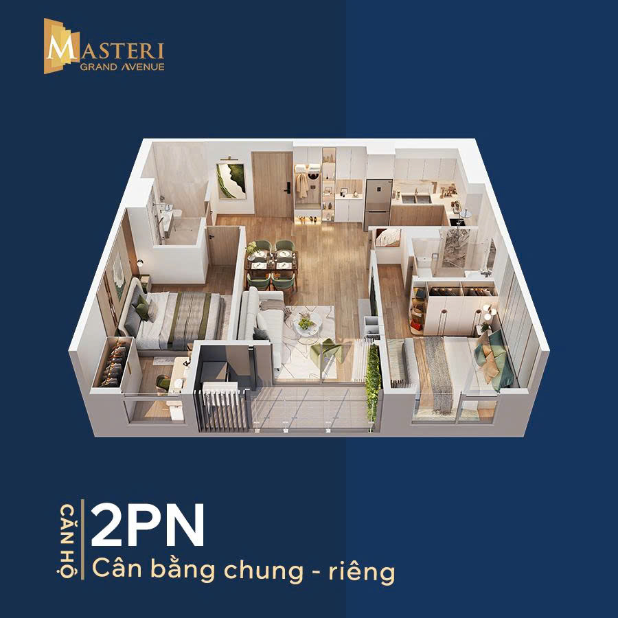 Masteri Grand Avenue, Bán căn 2PN (57.9m2) tầng thấp