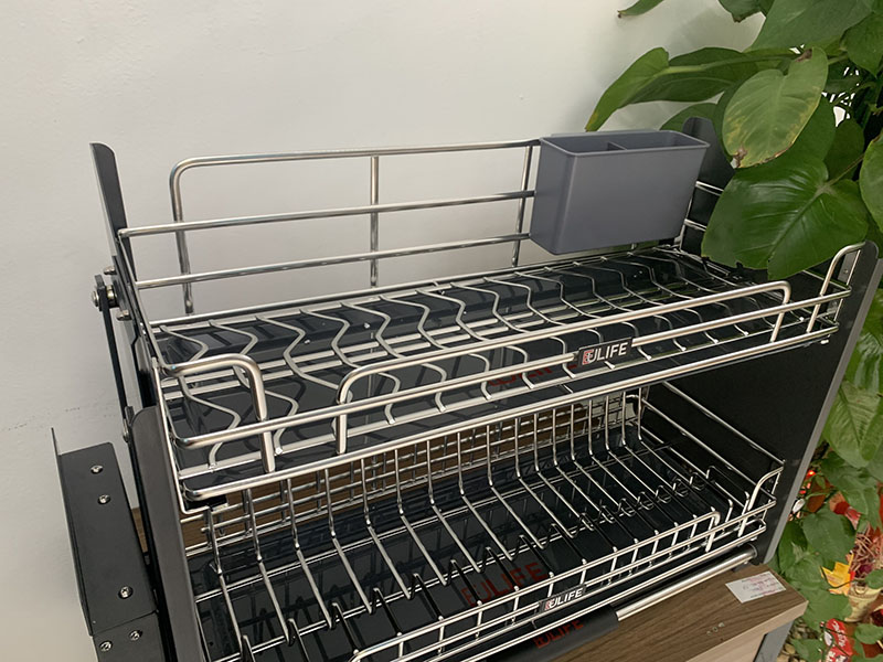 Kệ bát đĩa nâng hạ nan OVAL cao cấp INOX 304