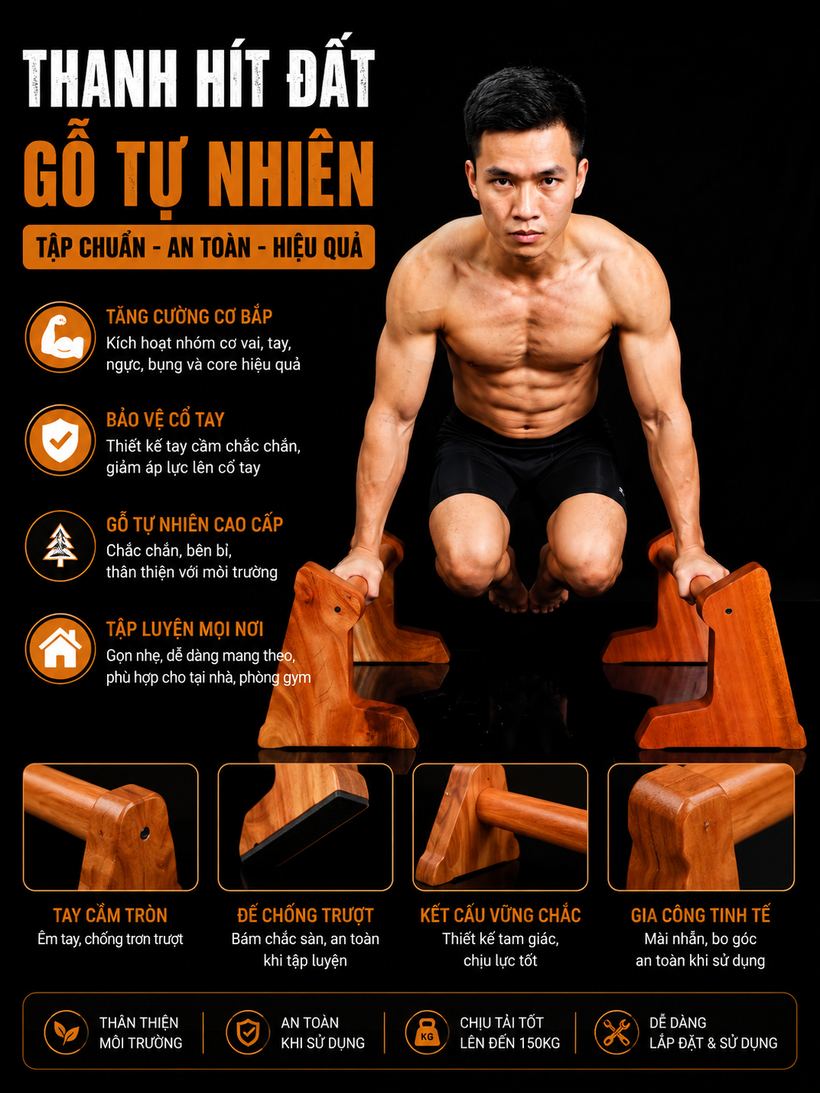 Chống đẩy sâu với thanh hít đất gỗ