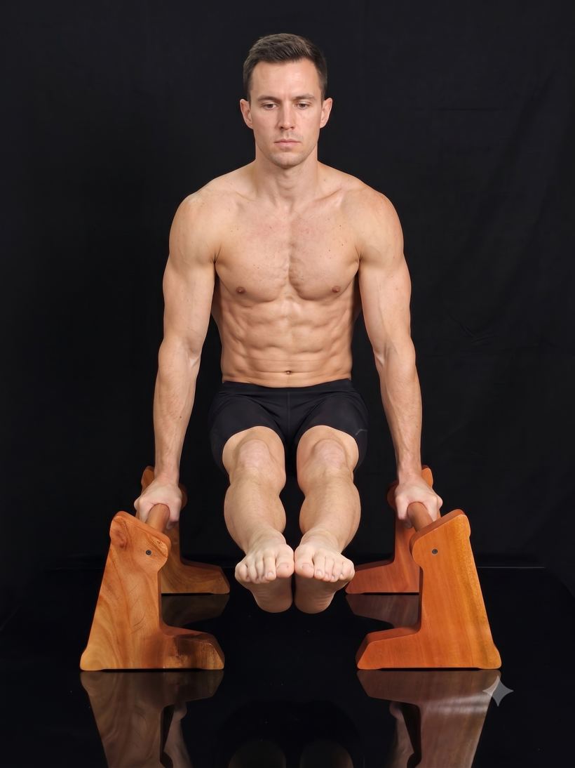 Tập L-sit trên bộ dụng cụ hít đất gỗ