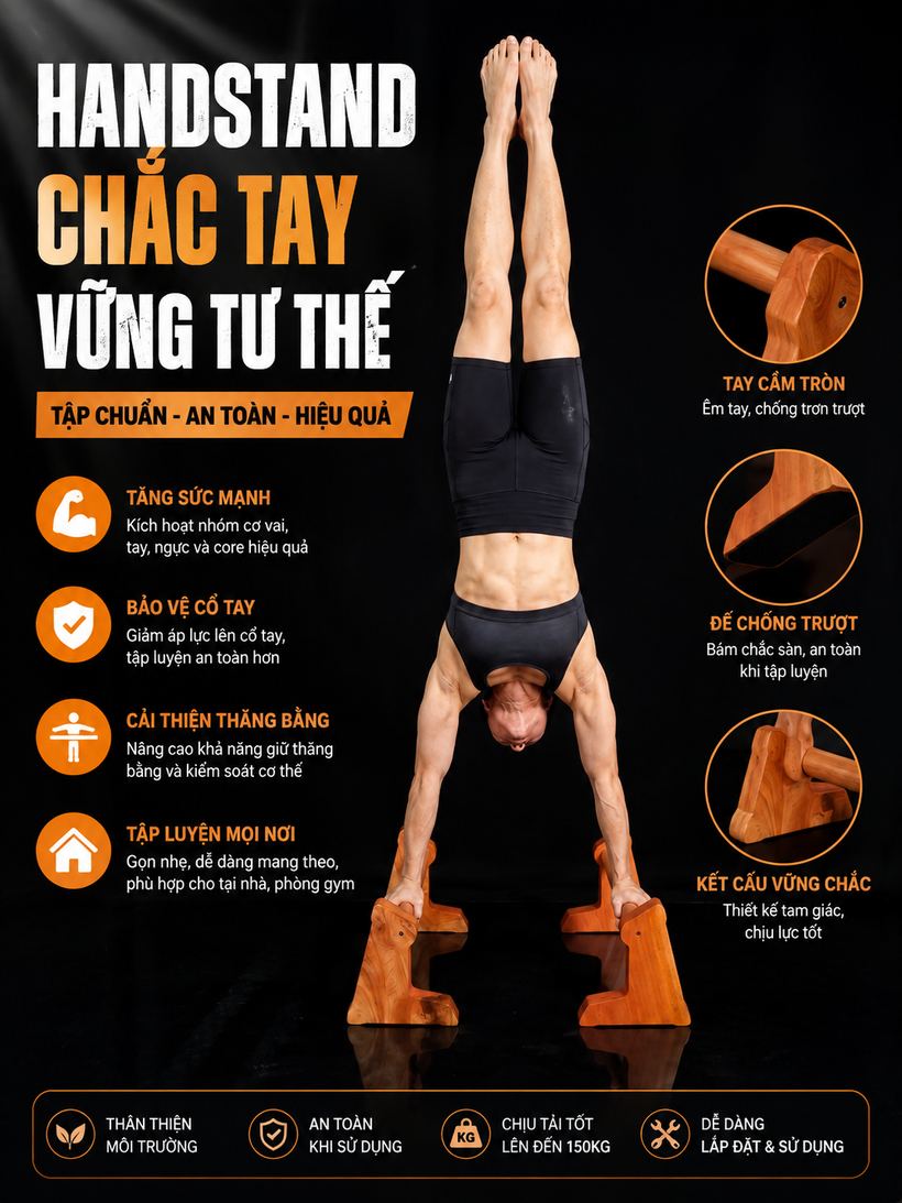 Tập handstand trên thanh hít đất gỗ