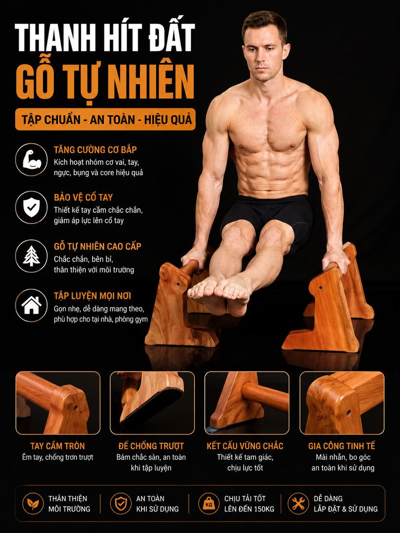Tập L-sit trên thanh hít đất gỗ