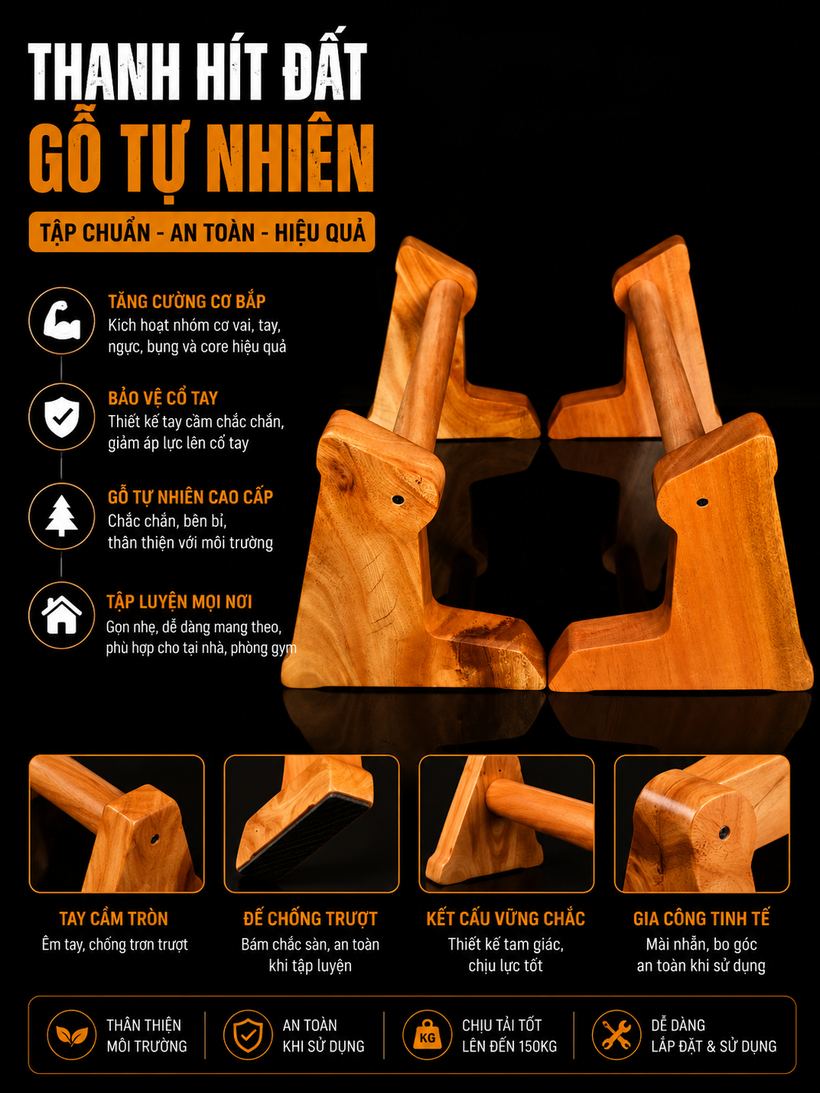 Cận cảnh thanh hít đất gỗ tự nhiên