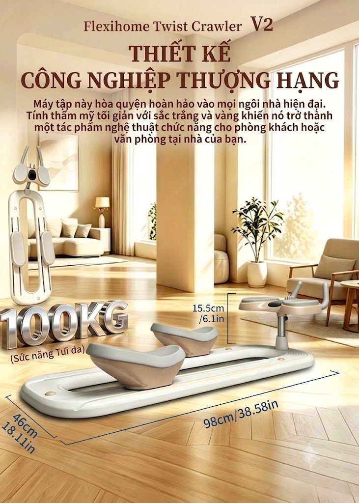 Máy tập leo núi HomeJapan đặt gọn trong phòng khách, kích thước 98 x 46 x 15.5 cm