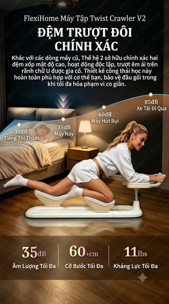 Máy tập leo núi HomeJapan vận hành êm, đặt trong phòng ngủ
