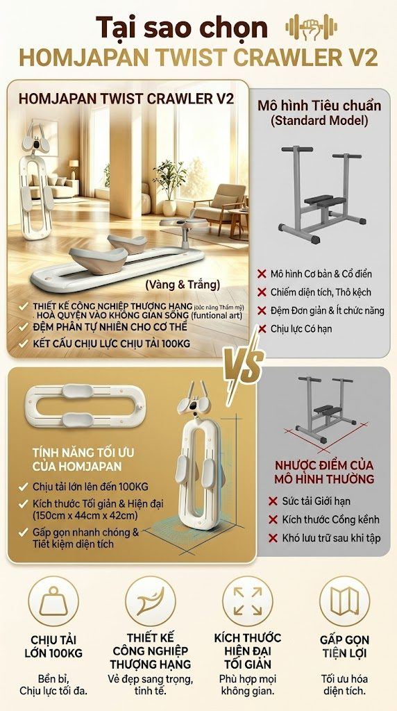 So sánh máy tập leo núi HomeJapan với máy tập kiểu cũ về kích thước, tải trọng và khả năng gấp gọn