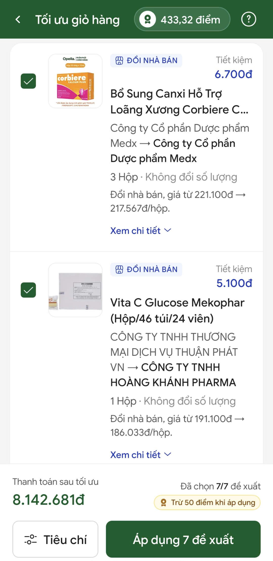 Xem chi tiết nằm dưới mỗi đề xuất