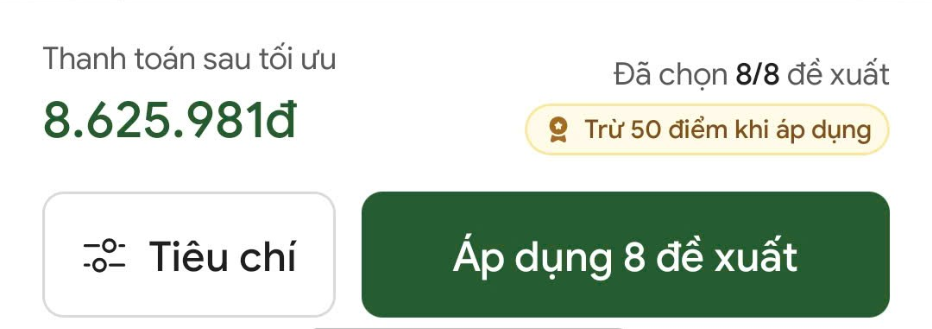 Thanh toán sau tối ưu 8.625.981đ, 8 đề xuất được chọn