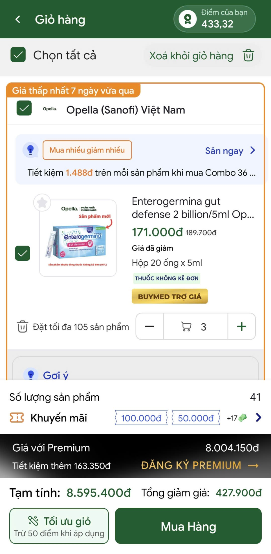 Giỏ hàng trên app Buymed