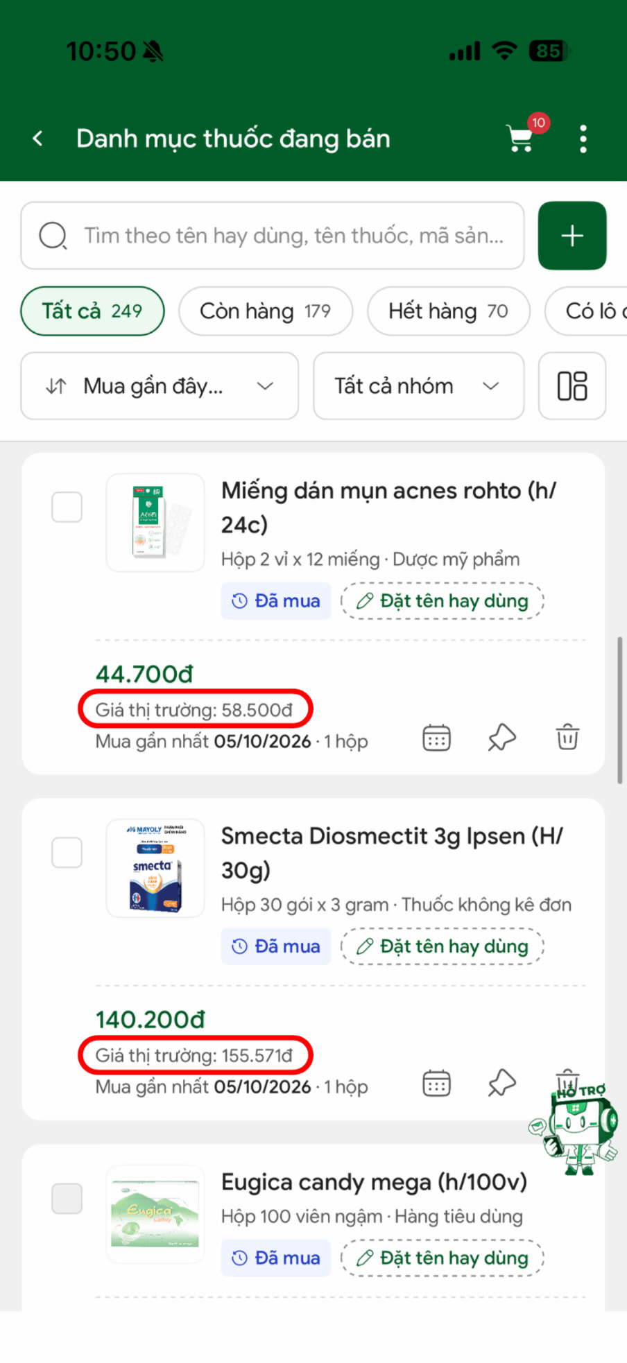 So sánh giá Buymed và giá thị trường tham khảo trong Danh mục thuốc đang bán